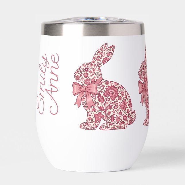 Lapin de Pâques en chinoiserie rose et crème (Avant)