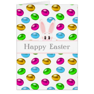 Lapin de Pâques et Oeufs colorés sur blanc