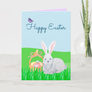 Lapin De Pâques Et Panier D'Oeufs Carte De Voeux