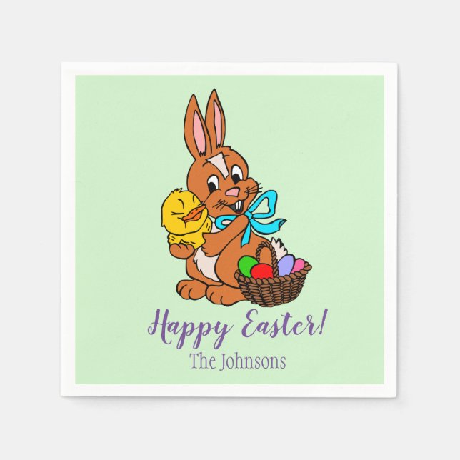 Lapin de Pâques et serviettes en papier Poussins (Devant)