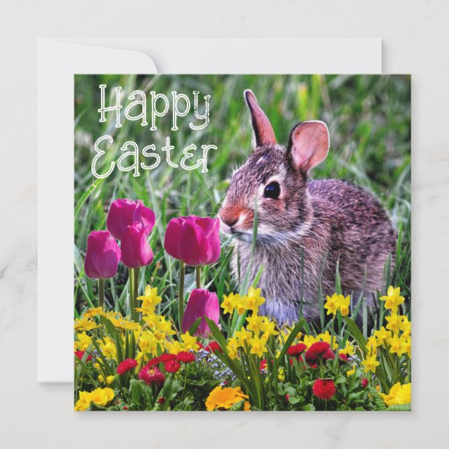 Lapin de Pâques Fleur de Printemps Carte de Vacanc (Devant)