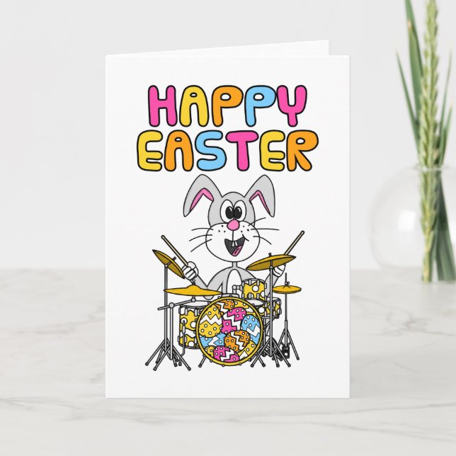 Lapin de Pâques jouant de la batterie - Carte drôl (Devant)