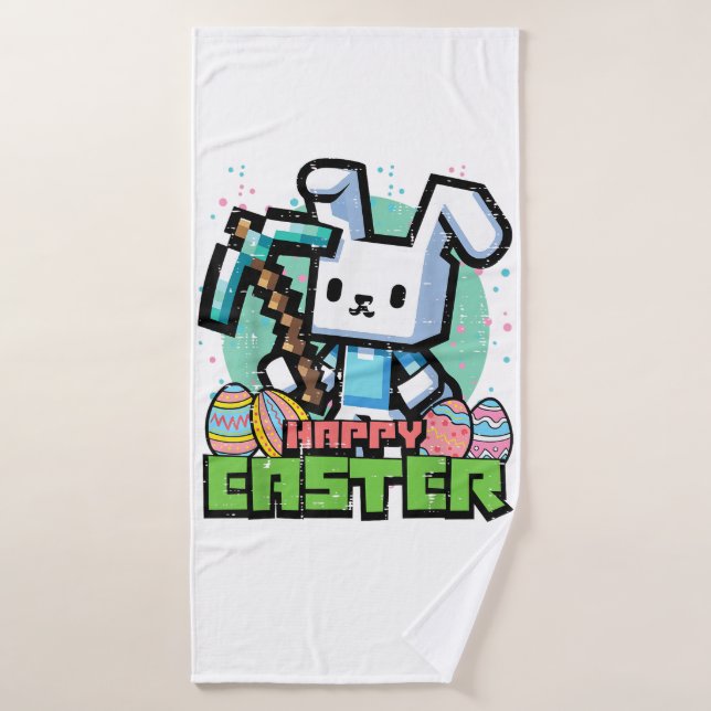 Lapin de Pâques Joyeux Pixel Jeu Jeux Joueur Garço (Serviette de bain)