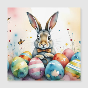 Lapin de Pâques mignon avec des œufs peints coloré