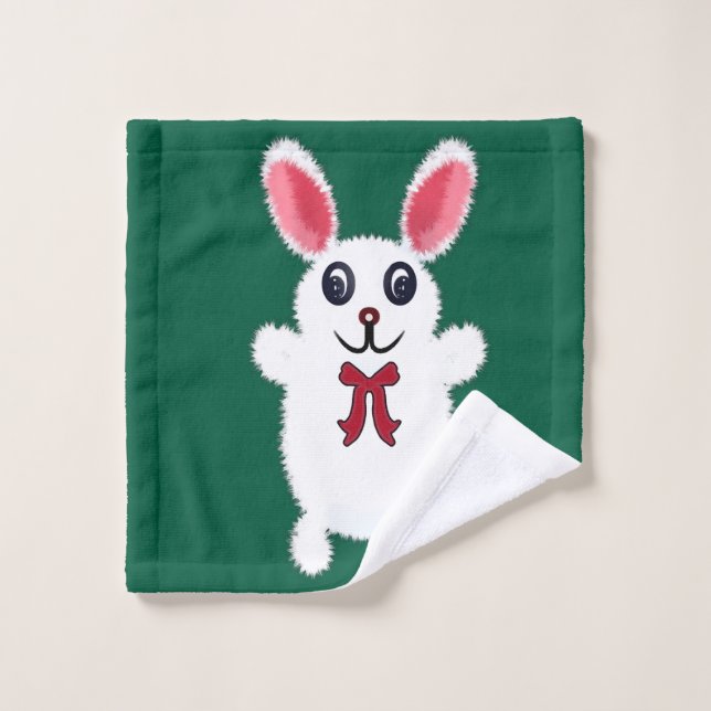 Lapin de Pâques Mignon, Doux et Blanc avec un Nœud (Gant de toilette)