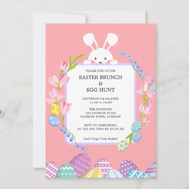 Lapin de Pâques mignon Invitation Brunch & Chasse  (Devant)