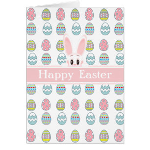 Lapin de Pâques & Oeufs multicolores décorés sur b