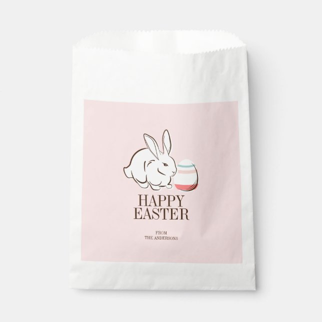 Lapin de Pâques rose et oeufs Joyeux Sacs de Pâque (Devant)