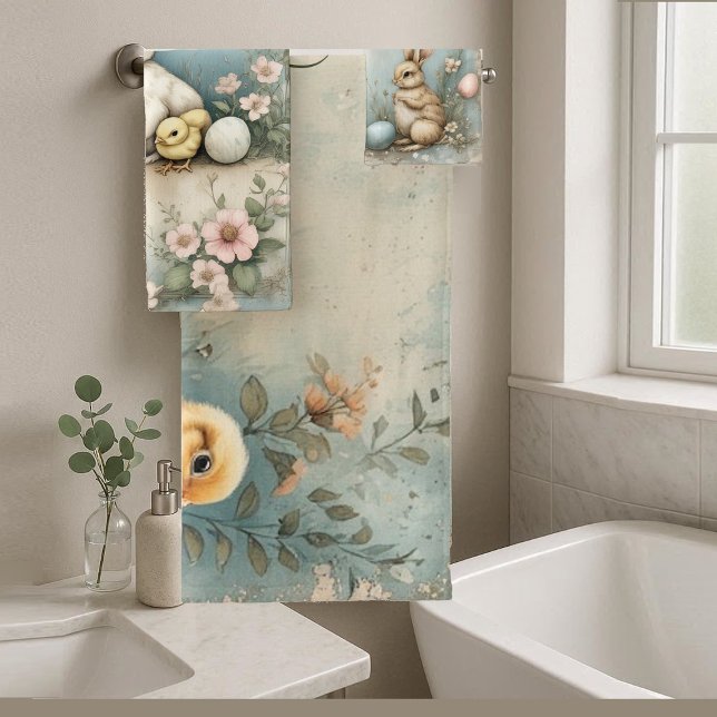Lapin de Pâques Shabby Chic Décoration Printanière (Shabby Chic Easter Bunny Decor Spring Cottagecore Bath Towel Set)