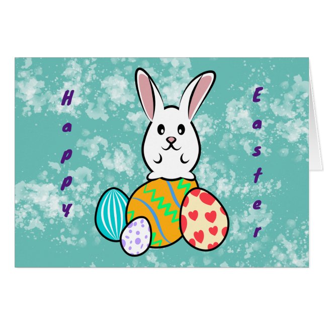 Lapin de Pâques sur les oeufs de Pâques (Devant horizontal)