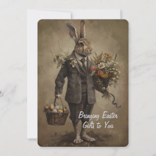 Lapin de Pâques victorien élégant avec des cadeaux