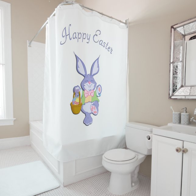 Lapin de Pâques violet dansant Rideau de douche bl (En situation)