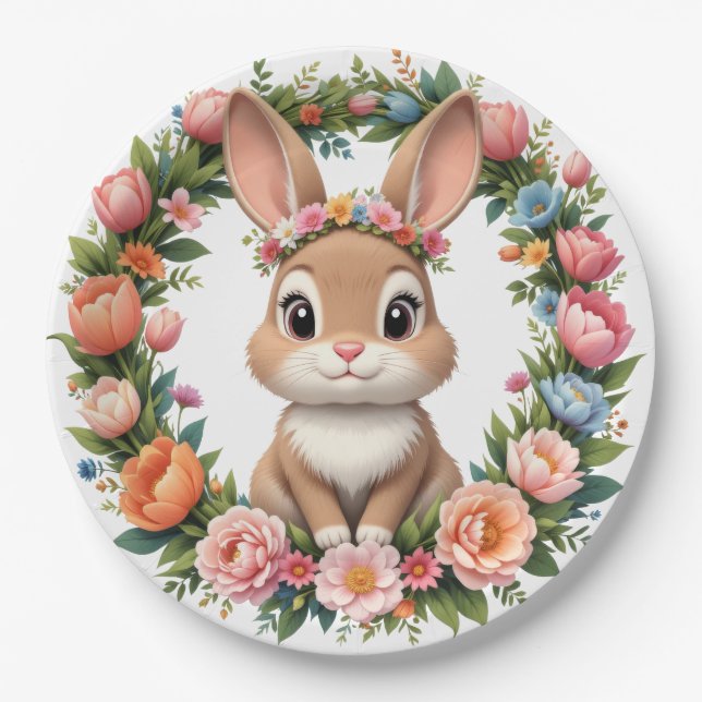 Lapin de printemps assiette en papier de Pâques (Devant)
