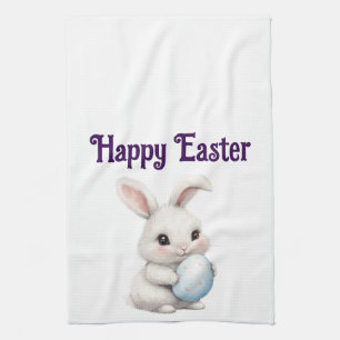 Lapin Doux Avec Serviette De Cuisine Oeuf