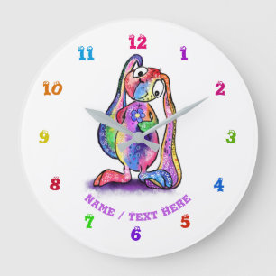 Lapin drôle de couleur Amour Fleur Horloge Texte /