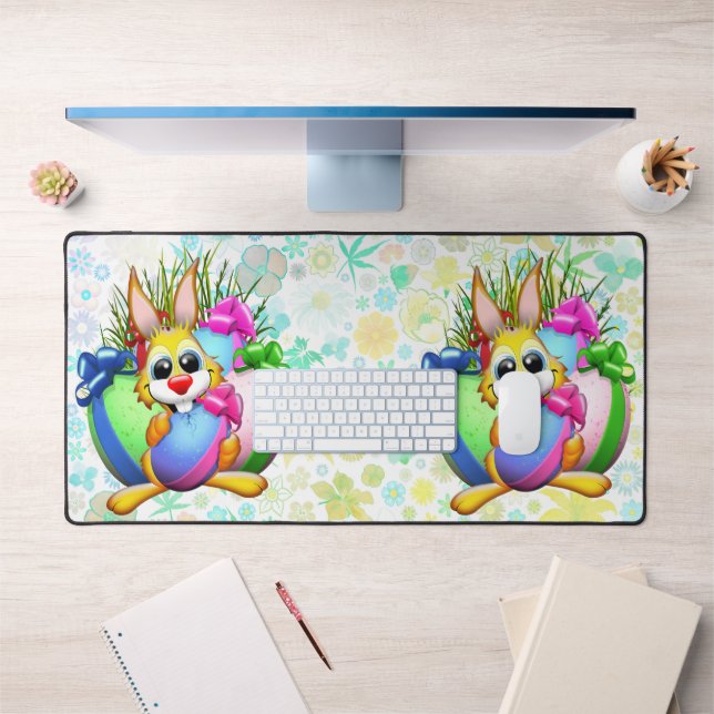 Lapin drôle mordant un œuf de Pâques (Bureau 1)