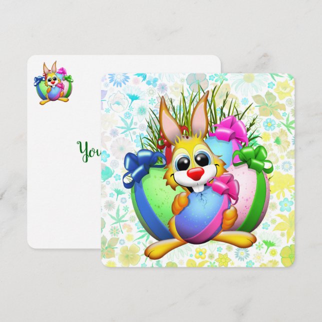 Lapin drôle mordant un œuf de Pâques (Devant / Derrière)