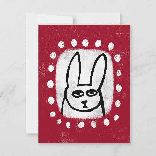 Lapin Drôle Sur Carte De Voeux Rouge (Devant)