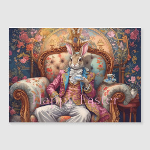 Lapin élégant buvant du thé Joyeuses Pâques