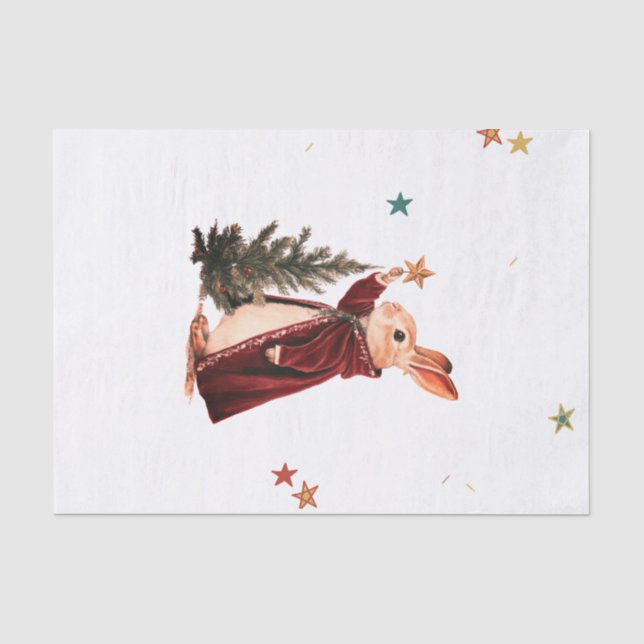 LAPIN EN PAPIER DE SOIE ARBRE DE NOËL ET ÉTOILES (Recto)