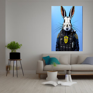 Lapin en uniforme de police   AI Art Poster