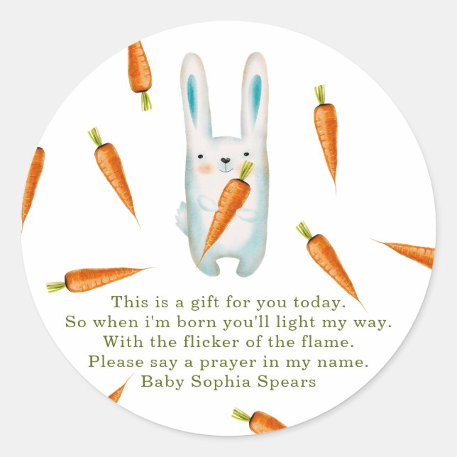 Lapin et carottes - étiquette de bougie de prière (Devant)
