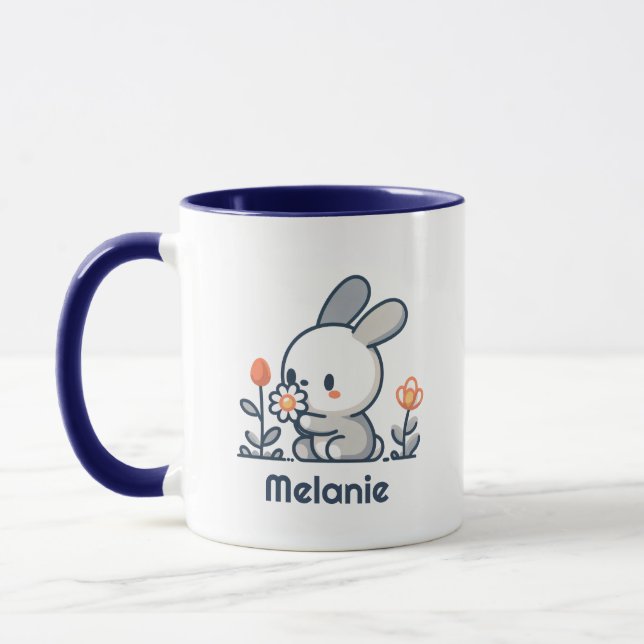 Lapin et fleurs personnalisables Mug (Gauche)