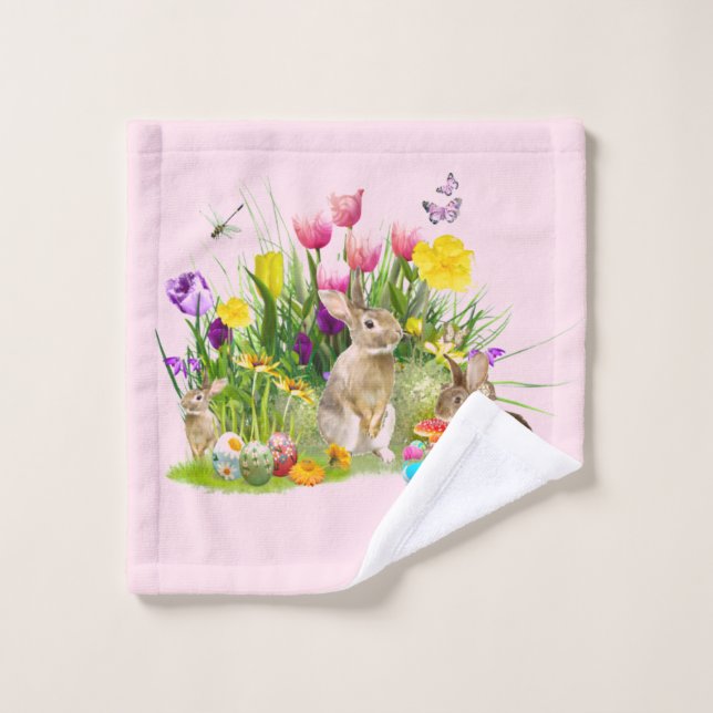 Lapin et œufs de Pâques  Fête  (Gant de toilette)