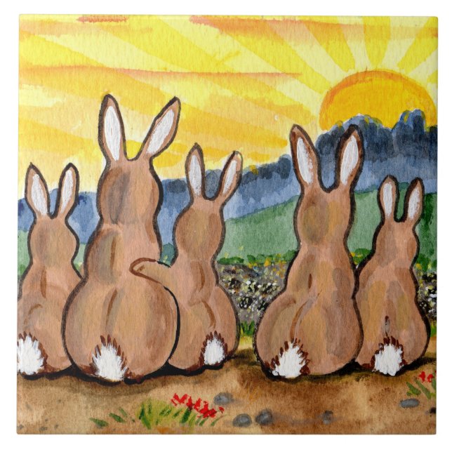 Lapin et Sunrise Jaune Trivet de Carreaux 6" (Devant)