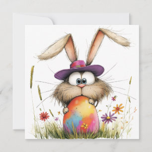 Lapin fantaisiste avec carte de vœux de Pâques œuf