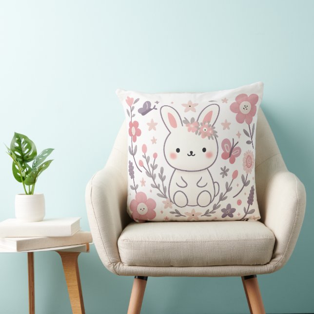    Lapin Fantaisiste Coussin Décoratif Floral (Chaise)
