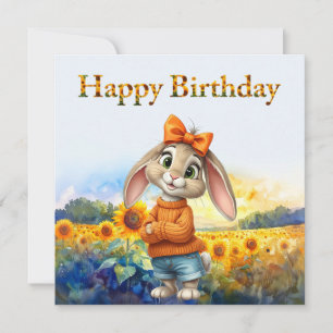 Lapin féminin champ de tournesols Joyeux Anniversa