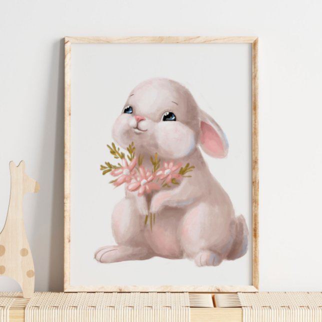 Lapin Floral Aquarelle Rose | Impression Murale de (Créateur téléchargé)
