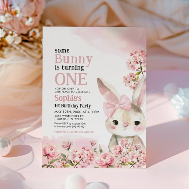 Lapin Floral Lapin 1er Invitation Anniversaire (Créateur téléchargé)