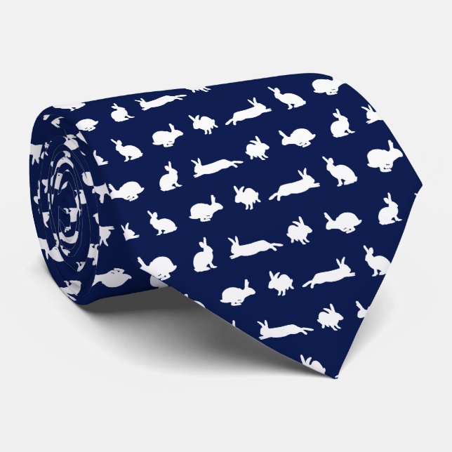 Lapin frénétique cravate double face imprimé (Navy (Roulé)