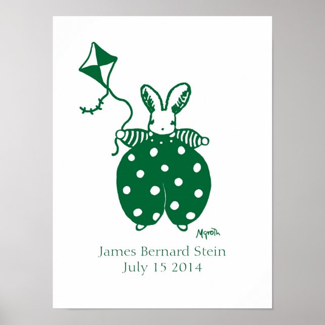 Lapin garçon en affiche d'anniversaire verte (Devant)