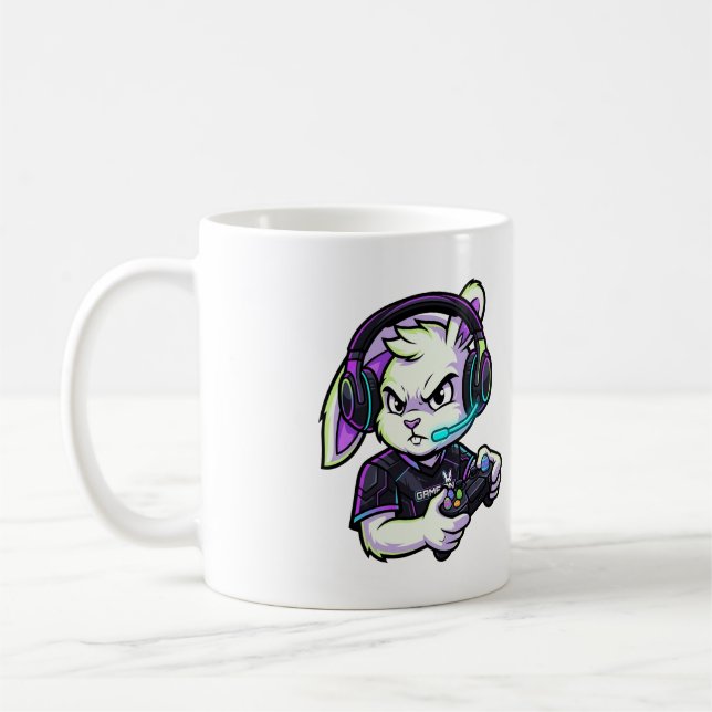 Lapin Joueur Mignon avec Casque Audio - Mug de Jeu (Gauche)