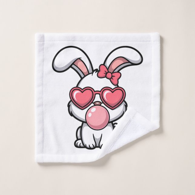 Lapin Kawaii joueur avec bulle de Bubble Gum (Gant de toilette)
