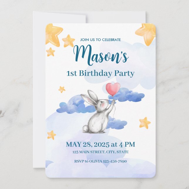 Lapin Lapin Anniversaire Fête Invitation Garçons F (Devant)