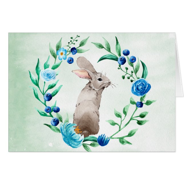 Lapin lapin avec carte bleue Florale (Devant Horizontal)