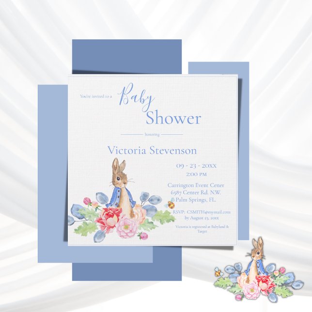 Lapin Lapin Blue Floral Baby shower Invitation (Créateur téléchargé)