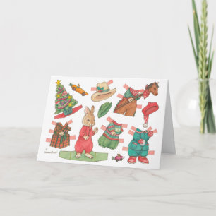 Lapin lapin enfants papier poupée carte de Noël 
