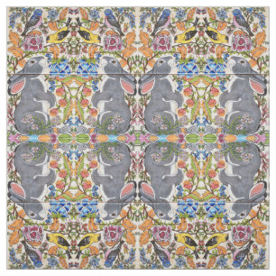 Lapin Lapin, Fleurs Oiseaux Tissu Design Carrelé