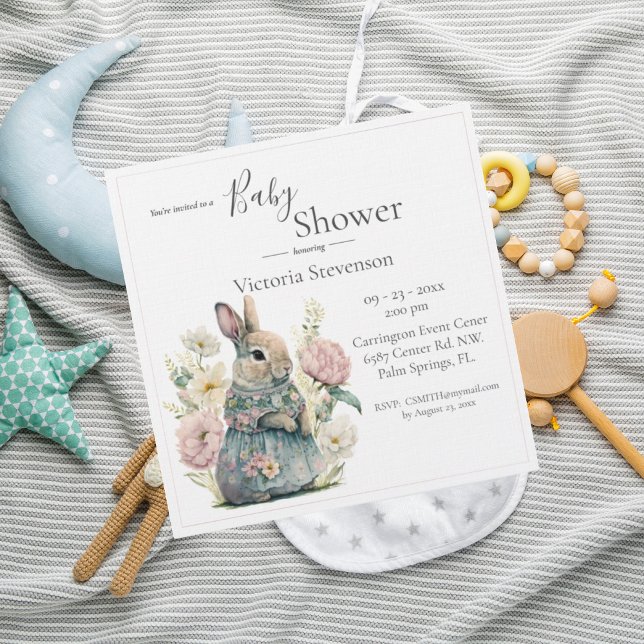 Lapin Lapin Floral Baby Girl Douche Invitation (Créateur téléchargé)