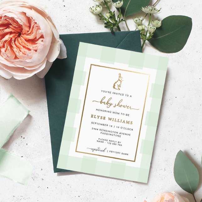 Lapin lapin Mint En vichy Baby shower Invitation à (Créateur téléchargé)