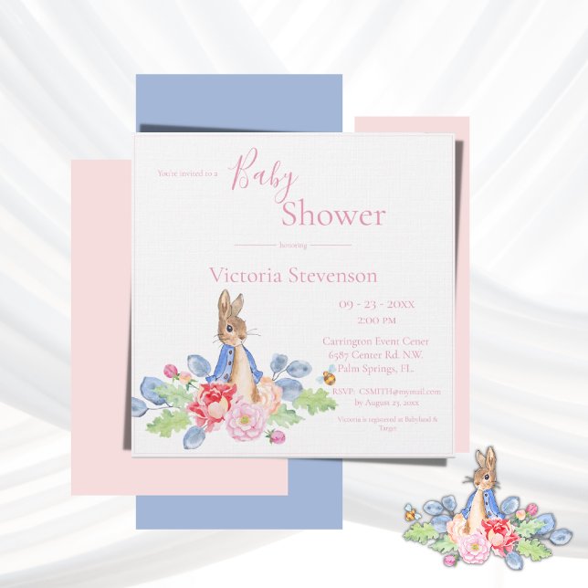 Lapin Lapin Rose Floral Baby shower Invitation (Créateur téléchargé)