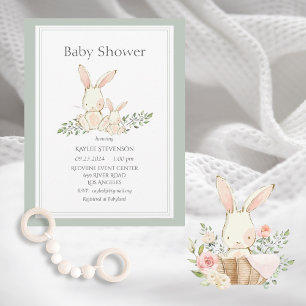Lapin lapins Vert Moderne Baby shower Invitation