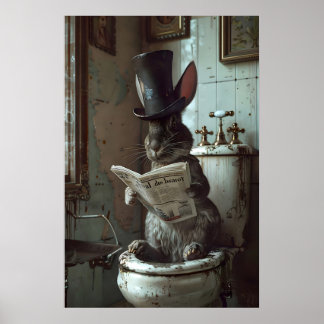 Lapin lisant un journal sur une impression de toil