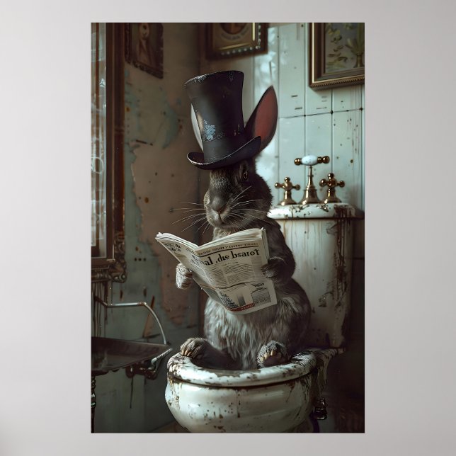 Lapin lisant un journal sur une impression de toil (Devant)
