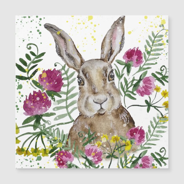 Lapin mignon dans des fleurs à l'aquarelle (Devant)